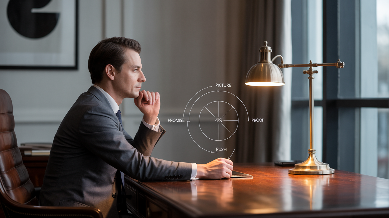 Writer applying 4Ps framework to blog content