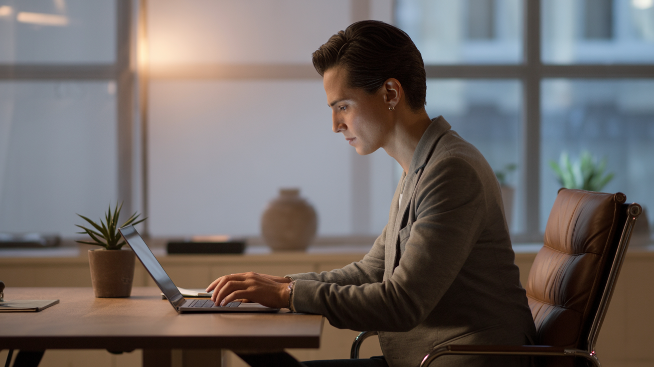 Coach writing email sequence on laptop with email marketing dashboard showing open rates