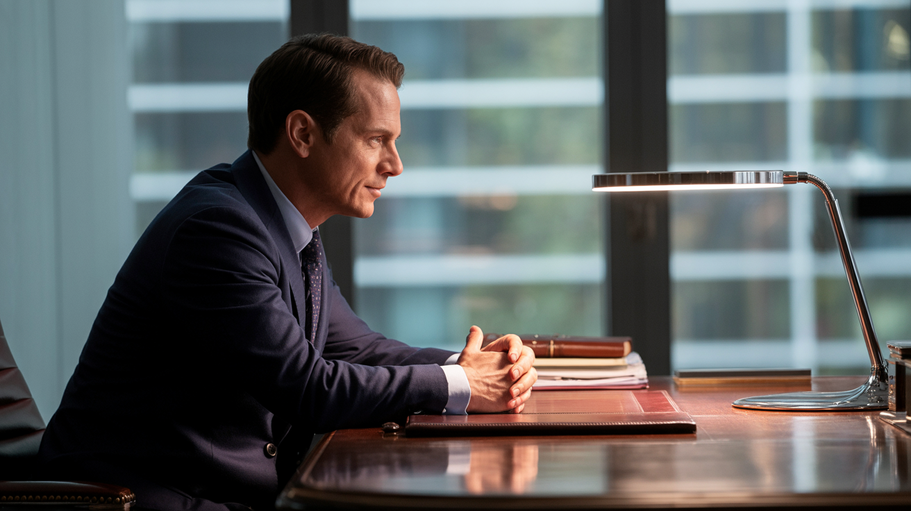 Consultant on discovery call with prospect, proposal draft and client notes visible on desk