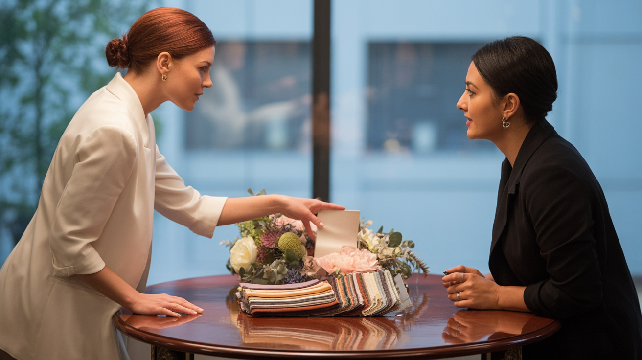 Event planner connecting with clients