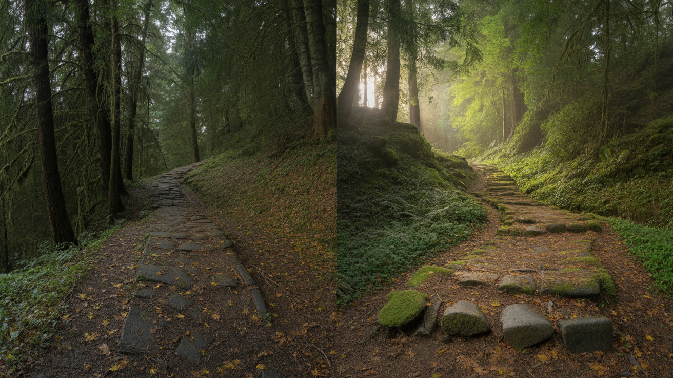 Two paths diverging with 'good enough' path showing steady small losses adding up versus 'optimized' path showing compounding gains