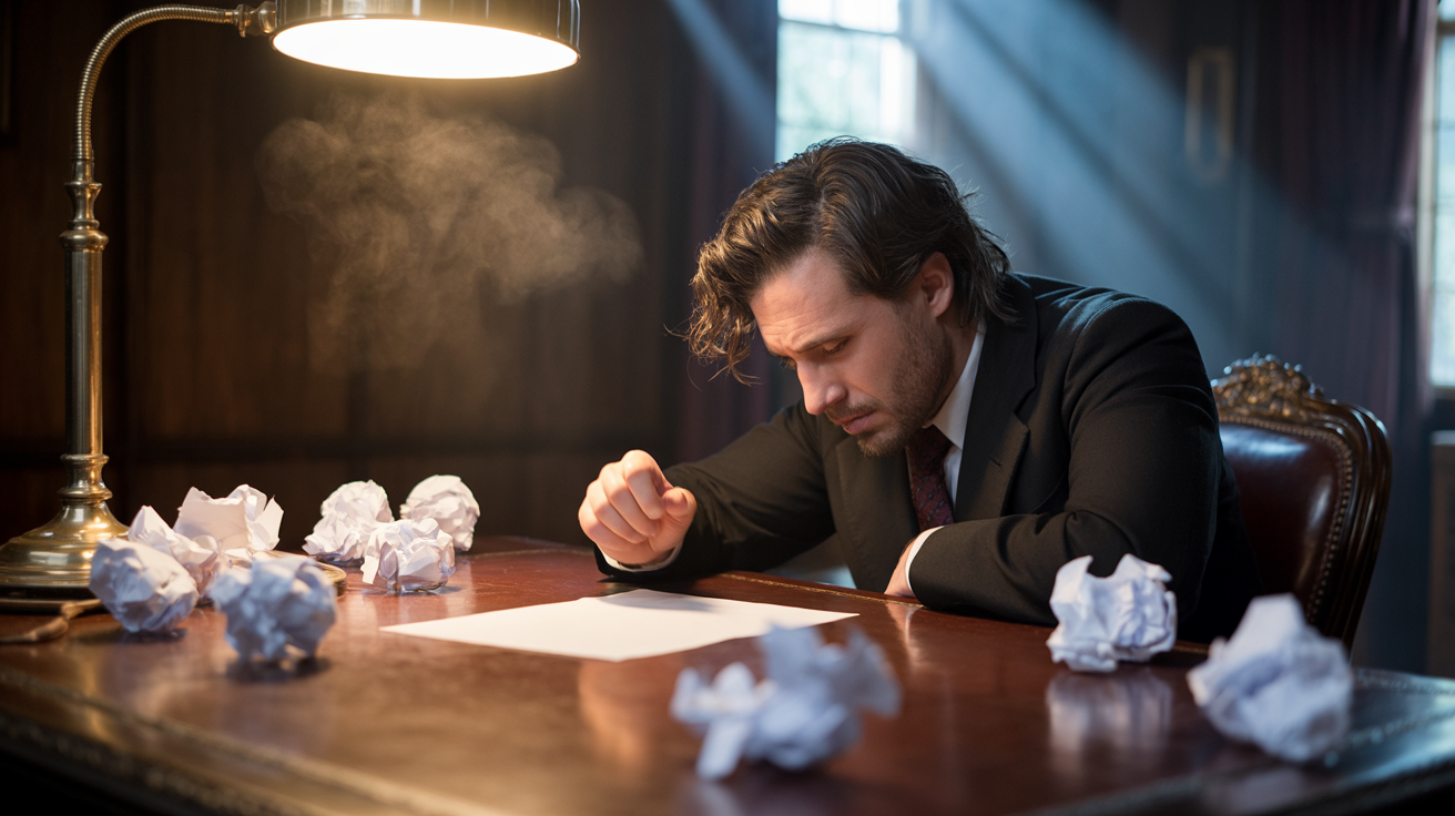 Writer struggling to craft the perfect headline