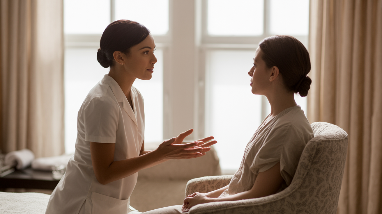 Massage therapist building trust with clients