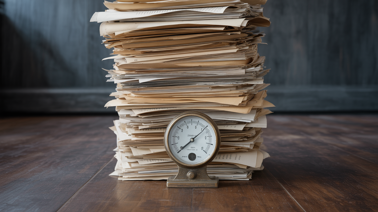 Pile of blog posts stacking higher and higher but results meter staying at zero, quantity without quality or strategy