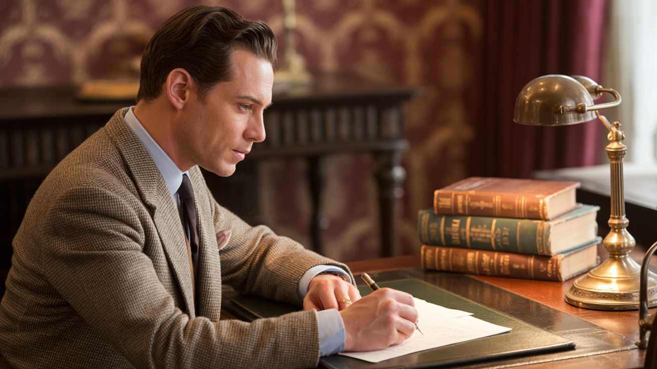 Copywriter studying classic sales letter techniques