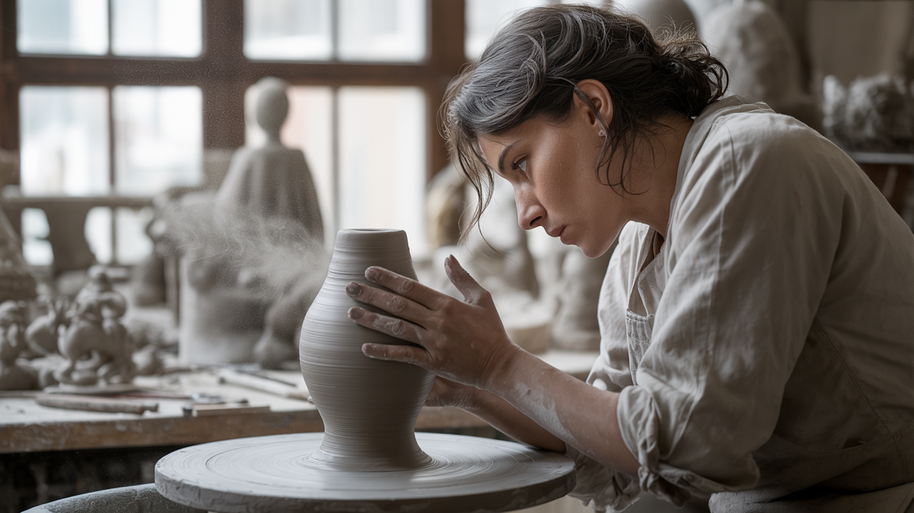 Creator in deep flow state with focused concentration, peak performance and optimal creative output