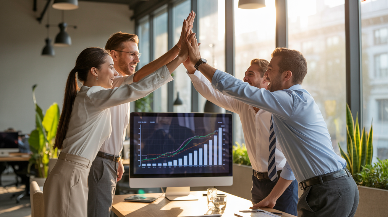 SaaS team celebrating trial conversion success