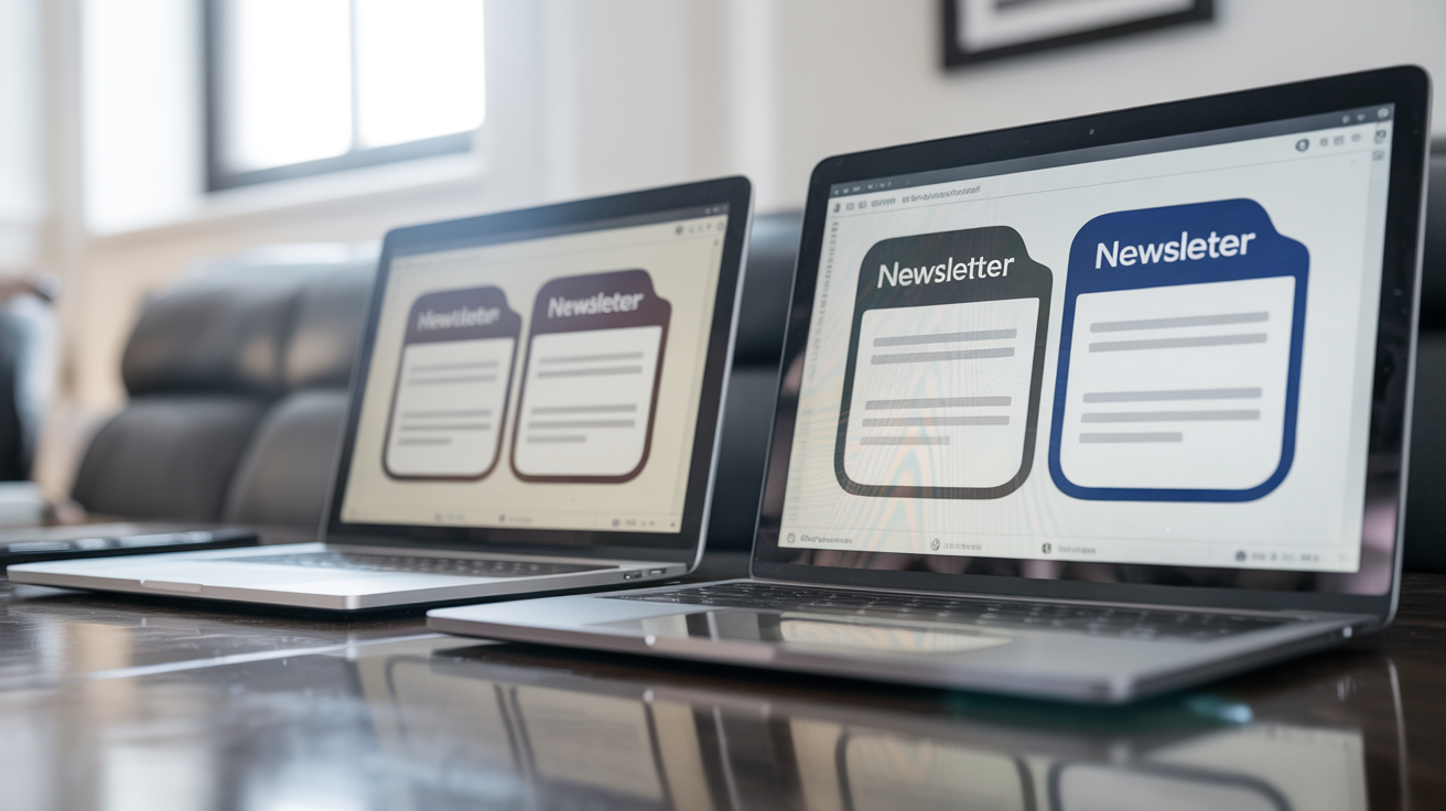 Side by side comparison of Substack and ConvertKit interfaces showing different newsletter approaches and features