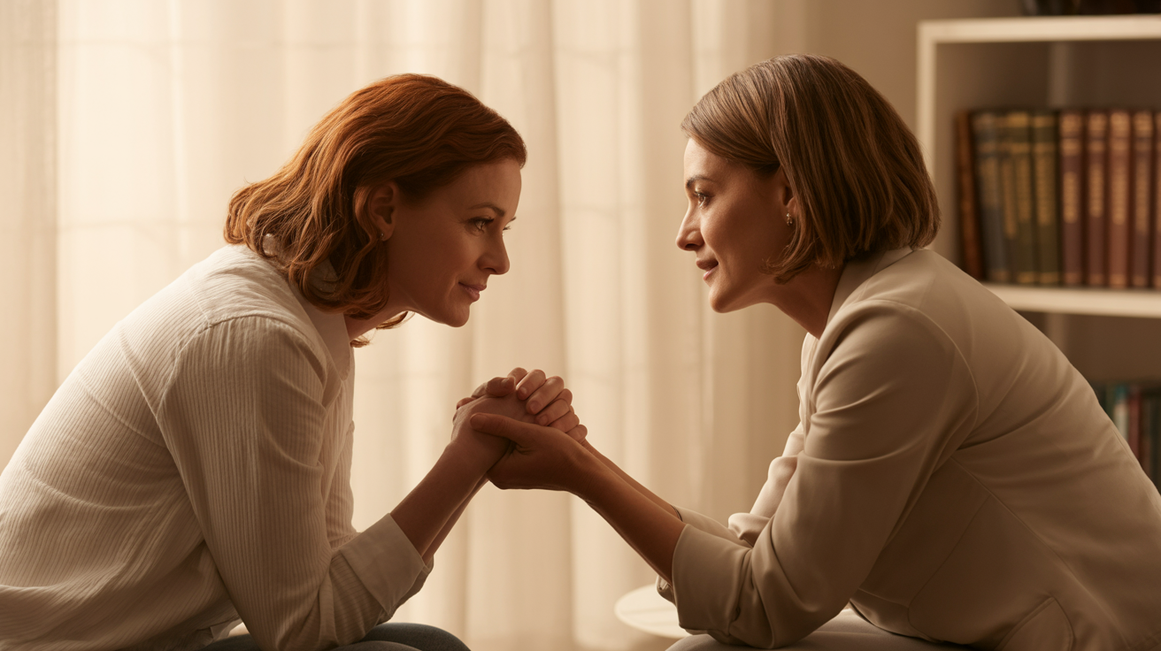 Therapist and client in connected therapeutic moment