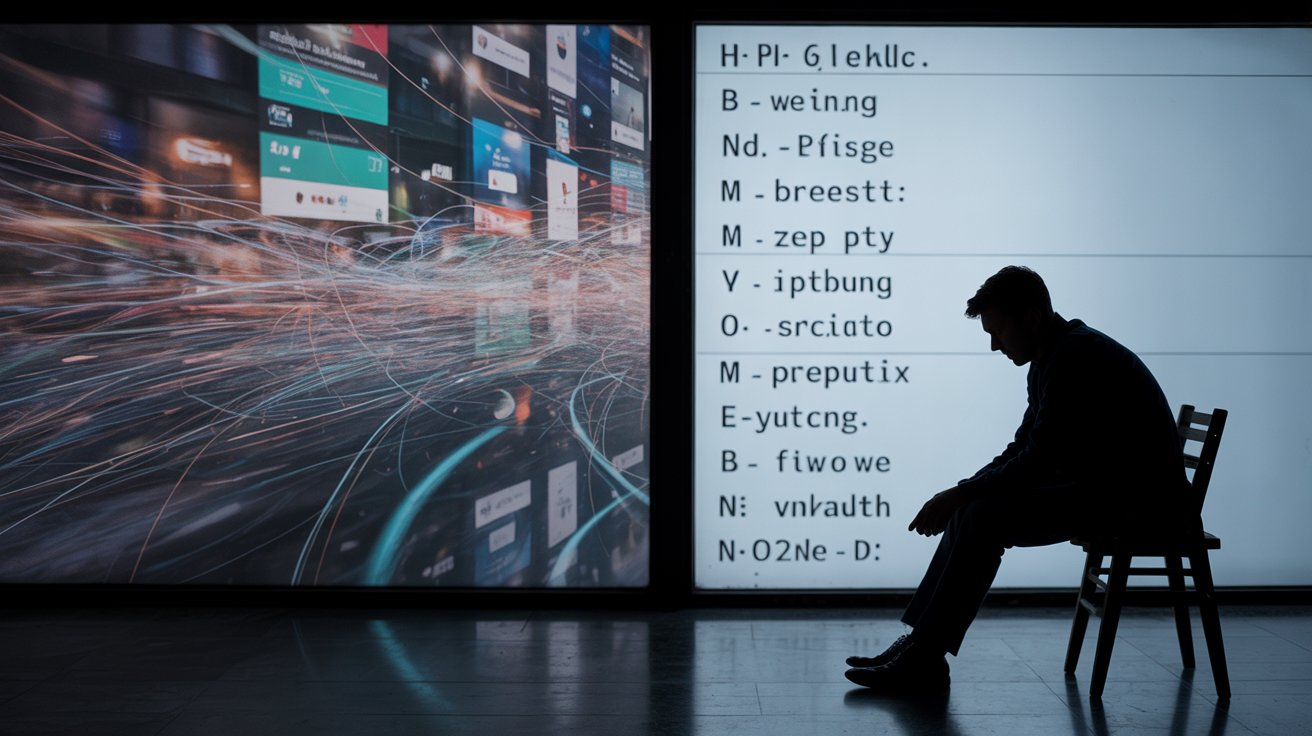 Analytics dashboard showing high traffic numbers next to empty lead generation metrics, disconnect visualization