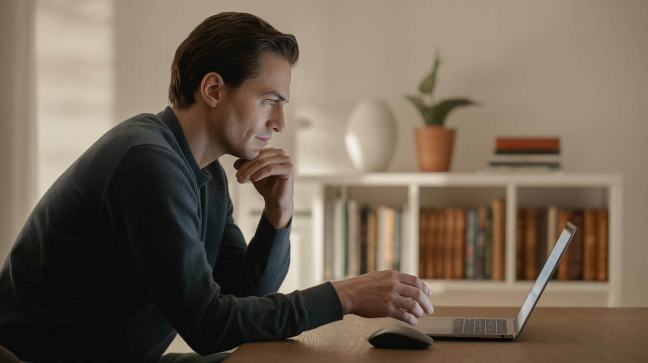 Reader hesitating at a buy button, showing the psychology of inaction