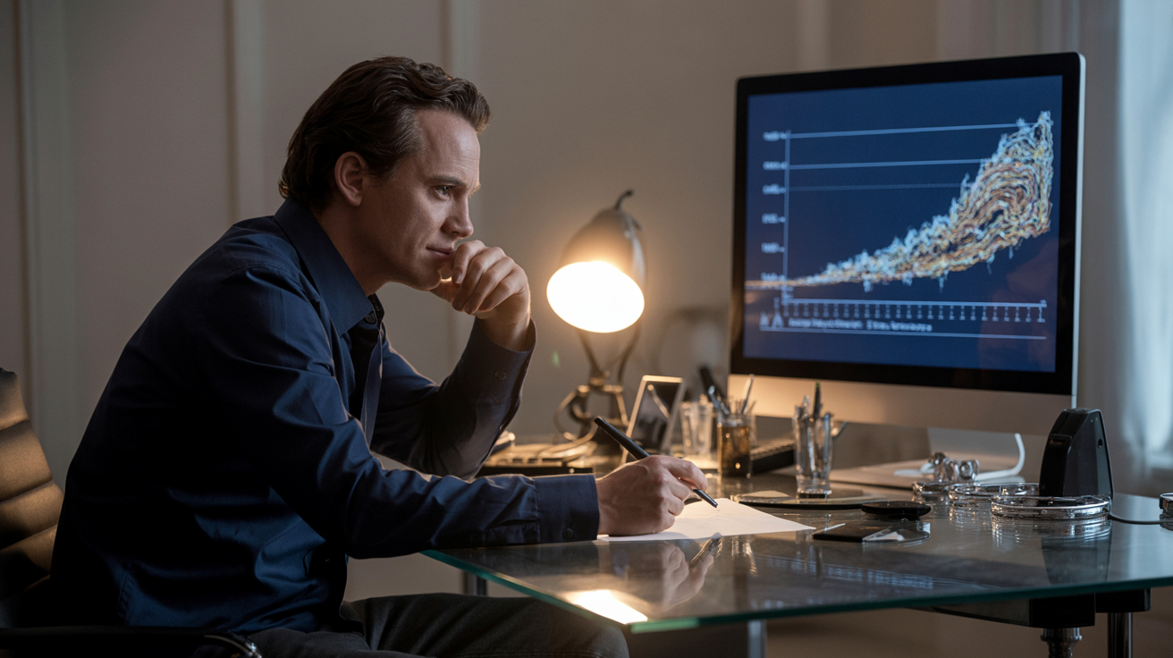 Screenwriter working on YouTube video script with retention graph showing high engagement throughout video